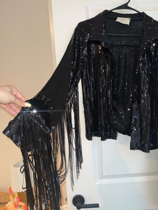 Style Rack Black Sequin Fringe Jacket - Picture 2 of 6